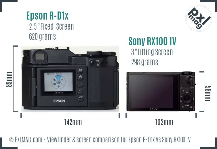 Epson R-D1x vs Sony RX100 IV Screen and Viewfinder comparison