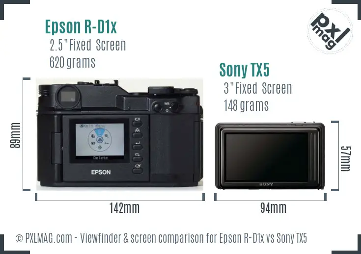 Epson R-D1x vs Sony TX5 Screen and Viewfinder comparison