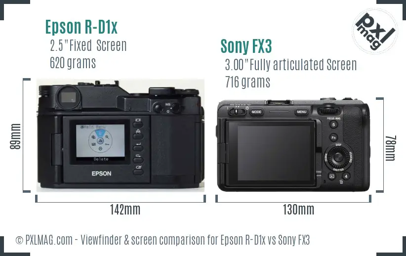 Epson R-D1x vs Sony FX3 Screen and Viewfinder comparison