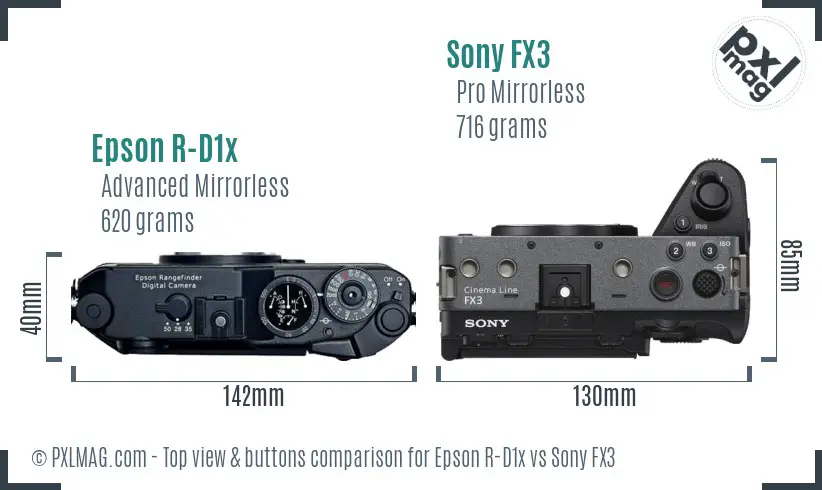 Epson R-D1x vs Sony FX3 top view buttons comparison