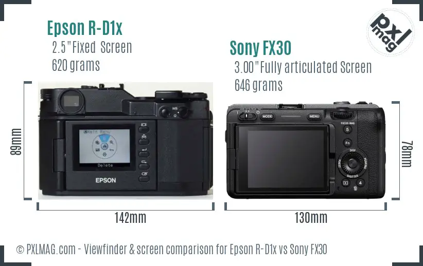 Epson R-D1x vs Sony FX30 Screen and Viewfinder comparison