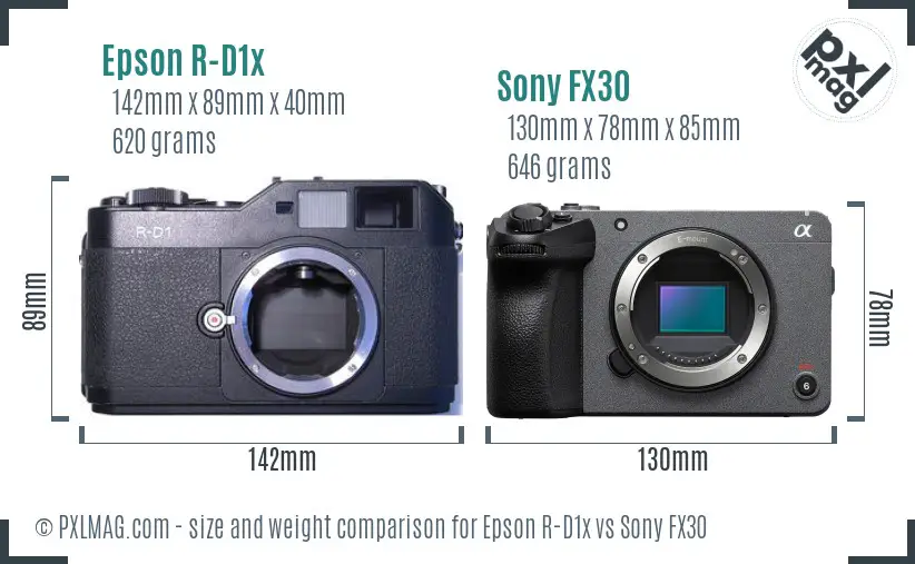 Epson R-D1x vs Sony FX30 size comparison