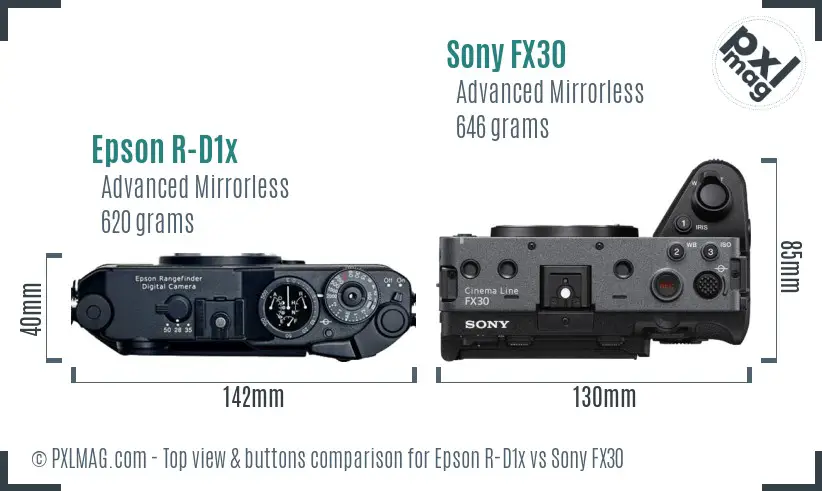 Epson R-D1x vs Sony FX30 top view buttons comparison