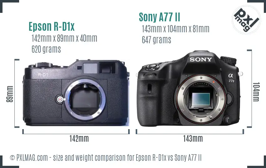 Epson R-D1x vs Sony A77 II size comparison
