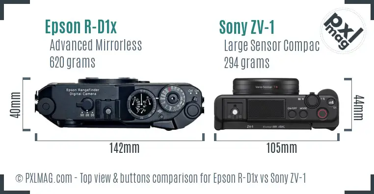 Epson R-D1x vs Sony ZV-1 top view buttons comparison