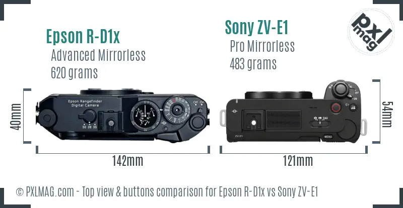 Epson R-D1x vs Sony ZV-E1 top view buttons comparison Epson R-D1x vs Sony ZV-E1 top view buttons comparison