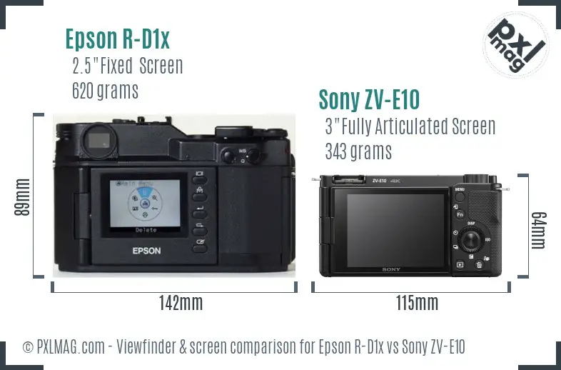 Epson R-D1x vs Sony ZV-E10 Screen and Viewfinder comparison