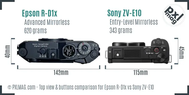 Epson R-D1x vs Sony ZV-E10 top view buttons comparison