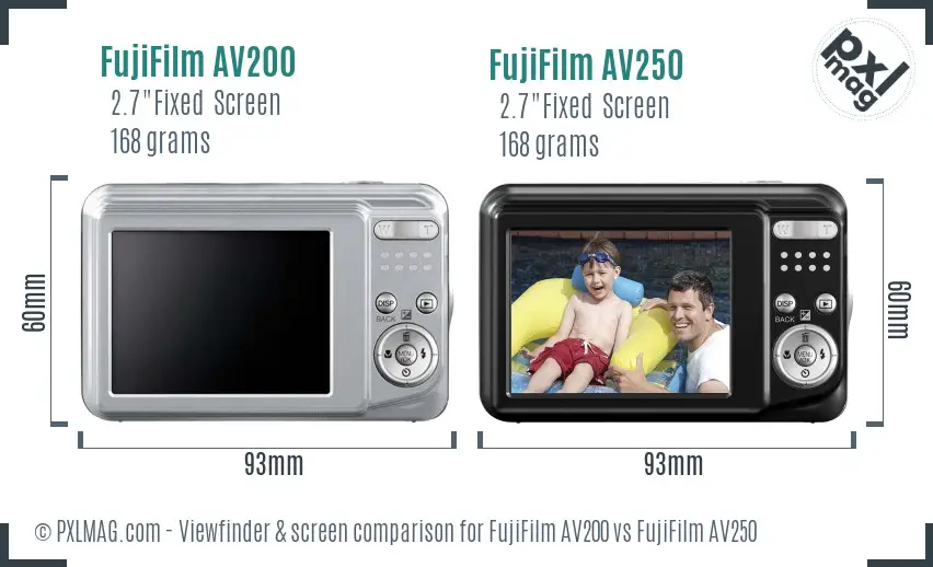 FujiFilm AV200 vs FujiFilm AV250 Screen and Viewfinder comparison