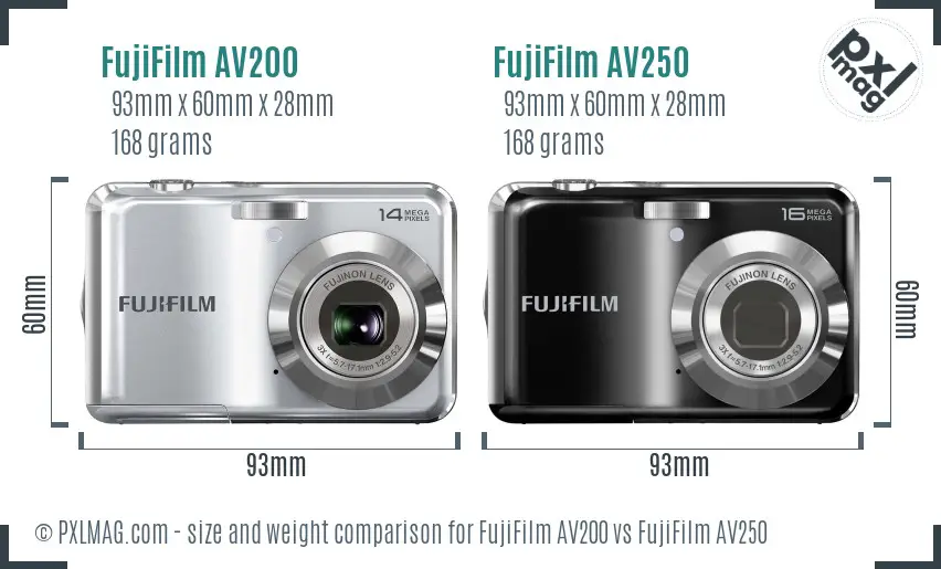 FujiFilm AV200 vs FujiFilm AV250 size comparison