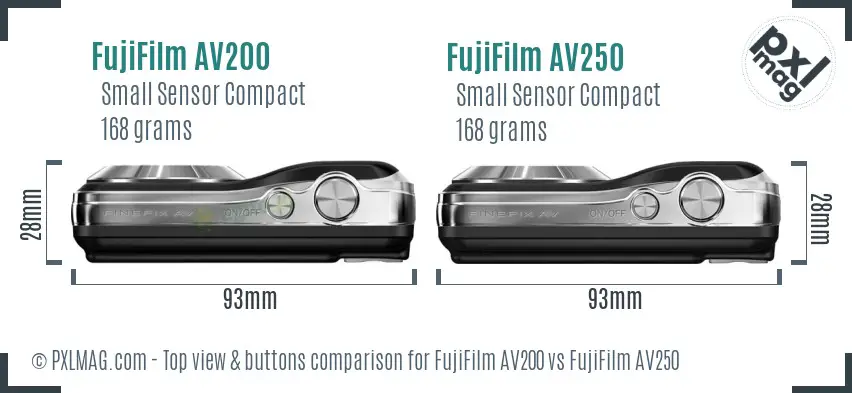 FujiFilm AV200 vs FujiFilm AV250 top view buttons comparison