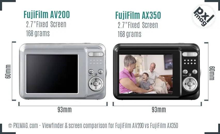 FujiFilm AV200 vs FujiFilm AX350 Screen and Viewfinder comparison