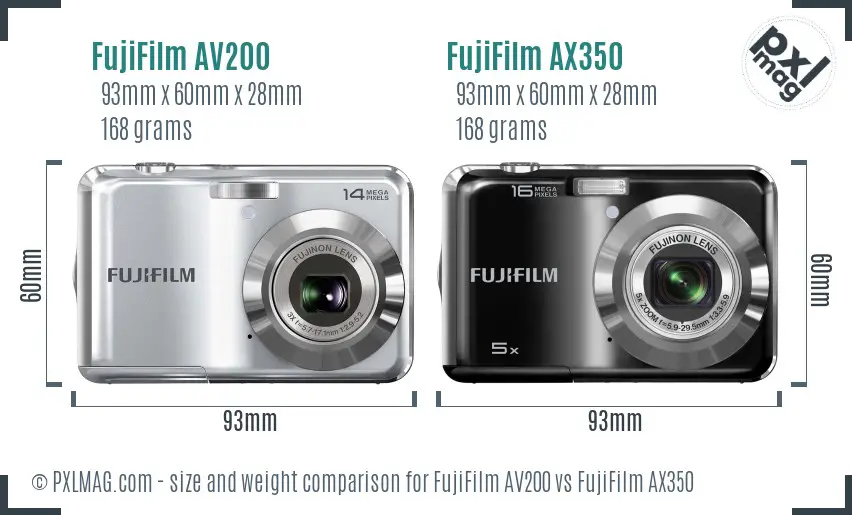 FujiFilm AV200 vs FujiFilm AX350 size comparison