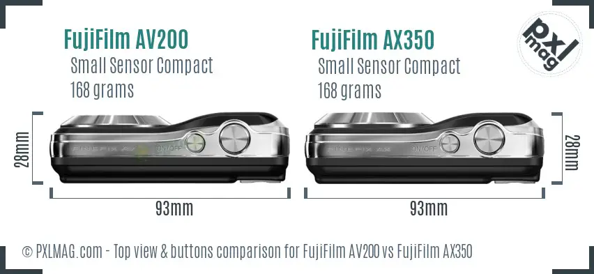 FujiFilm AV200 vs FujiFilm AX350 top view buttons comparison