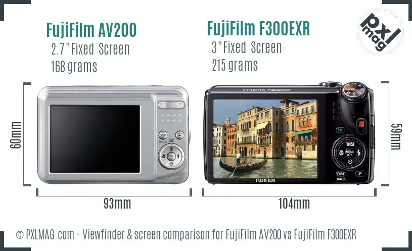 FujiFilm AV200 vs FujiFilm F300EXR Screen and Viewfinder comparison