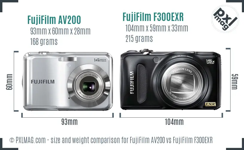 FujiFilm AV200 vs FujiFilm F300EXR size comparison