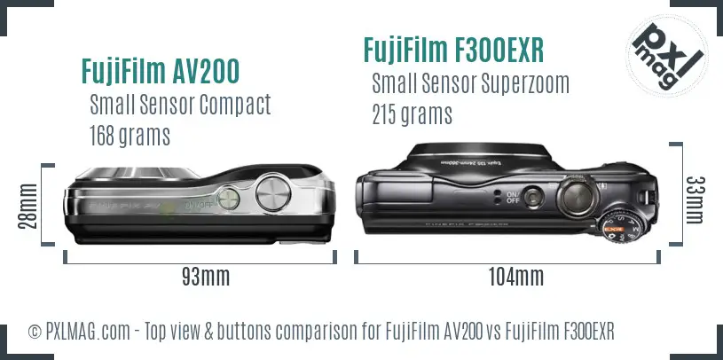 FujiFilm AV200 vs FujiFilm F300EXR top view buttons comparison