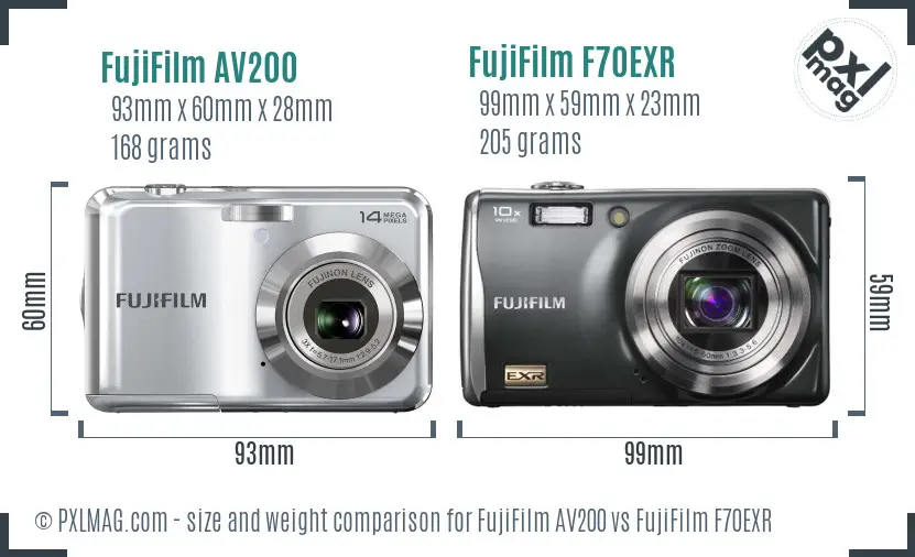 FujiFilm AV200 vs FujiFilm F70EXR size comparison