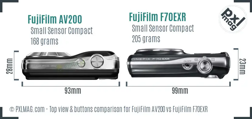 FujiFilm AV200 vs FujiFilm F70EXR top view buttons comparison