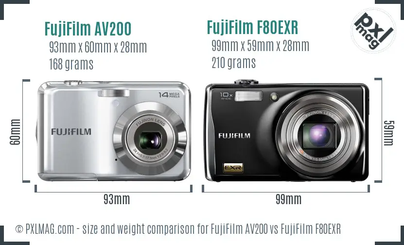 FujiFilm AV200 vs FujiFilm F80EXR size comparison