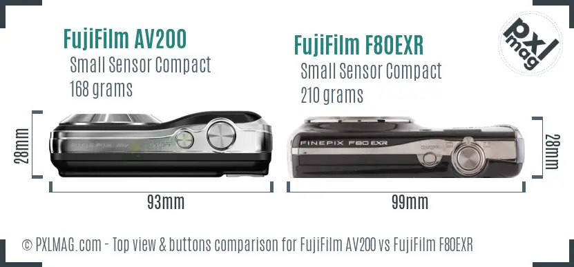 FujiFilm AV200 vs FujiFilm F80EXR top view buttons comparison