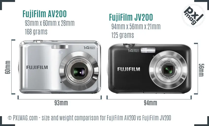 FujiFilm AV200 vs FujiFilm JV200 size comparison