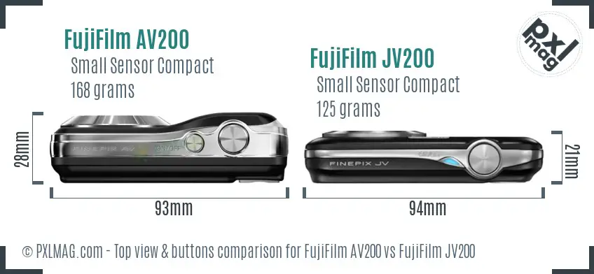 FujiFilm AV200 vs FujiFilm JV200 top view buttons comparison