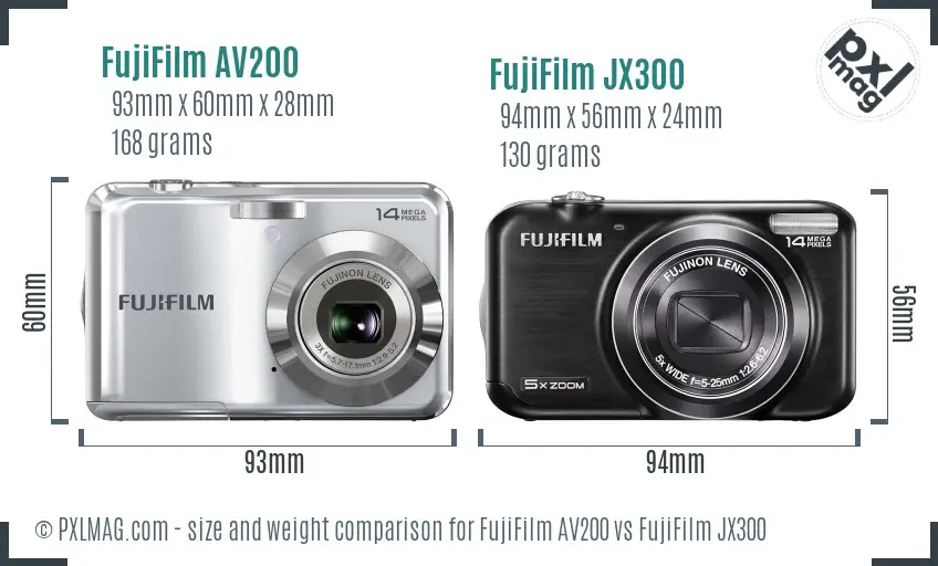 FujiFilm AV200 vs FujiFilm JX300 size comparison