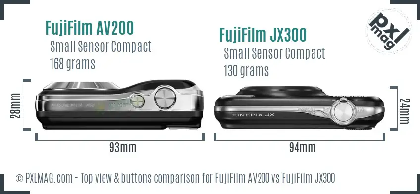 FujiFilm AV200 vs FujiFilm JX300 top view buttons comparison