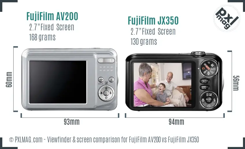 FujiFilm AV200 vs FujiFilm JX350 Screen and Viewfinder comparison