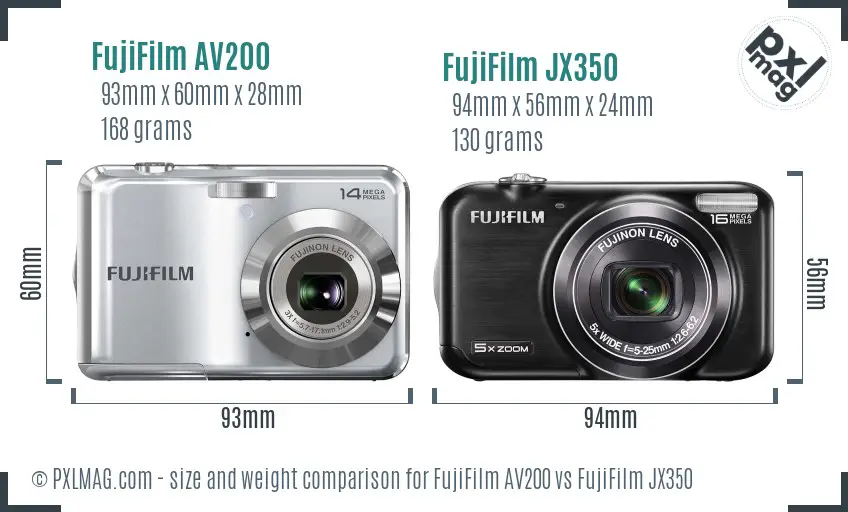 FujiFilm AV200 vs FujiFilm JX350 size comparison