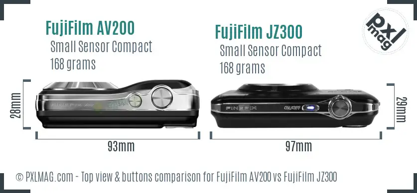 FujiFilm AV200 vs FujiFilm JZ300 top view buttons comparison FujiFilm AV200 vs FujiFilm JZ300 top view buttons comparison