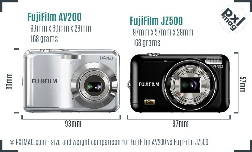 FujiFilm AV200 vs FujiFilm JZ500 size comparison