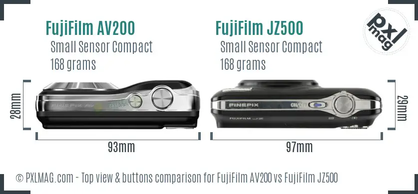 FujiFilm AV200 vs FujiFilm JZ500 top view buttons comparison