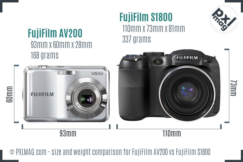 FujiFilm AV200 vs FujiFilm S1800 size comparison