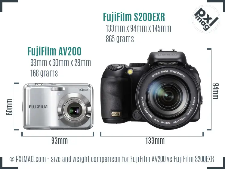 FujiFilm AV200 vs FujiFilm S200EXR size comparison FujiFilm AV200 vs FujiFilm S200EXR size comparison
