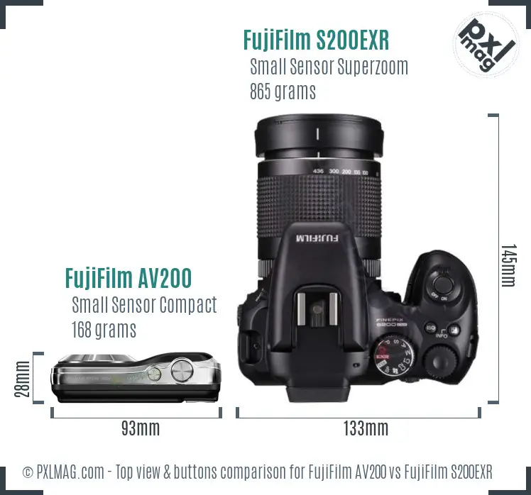 FujiFilm AV200 vs FujiFilm S200EXR top view buttons comparison FujiFilm AV200 vs FujiFilm S200EXR top view buttons comparison