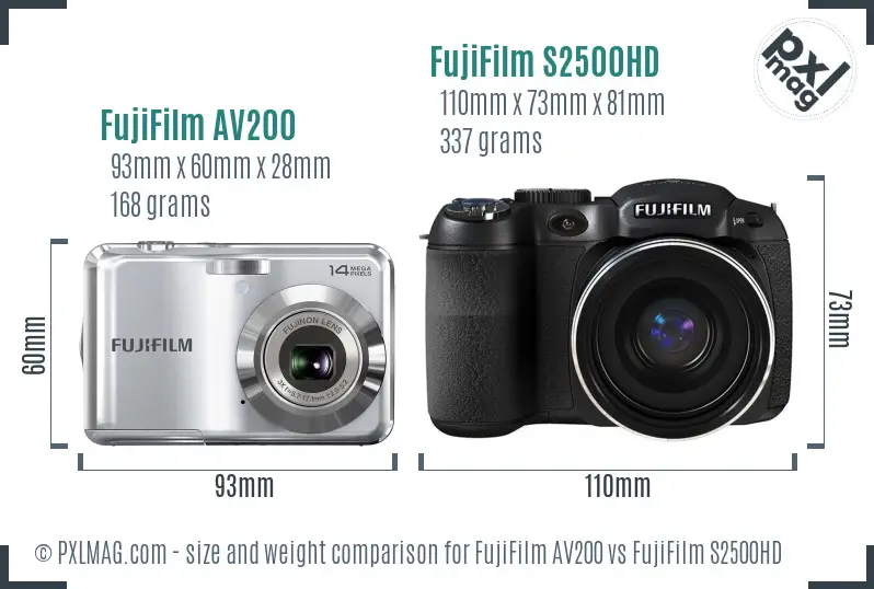 FujiFilm AV200 vs FujiFilm S2500HD size comparison