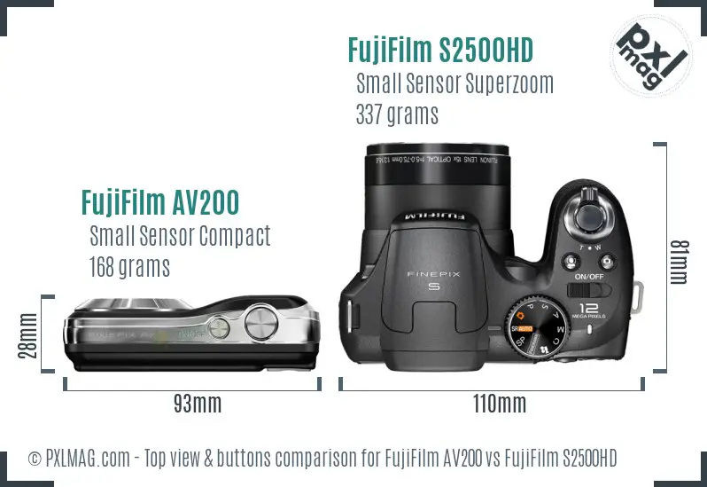 FujiFilm AV200 vs FujiFilm S2500HD top view buttons comparison