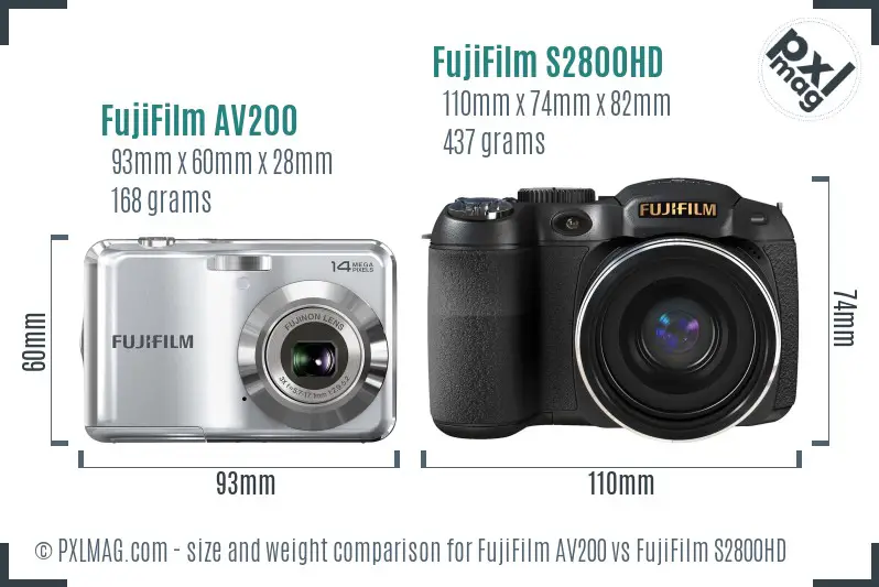 FujiFilm AV200 vs FujiFilm S2800HD size comparison