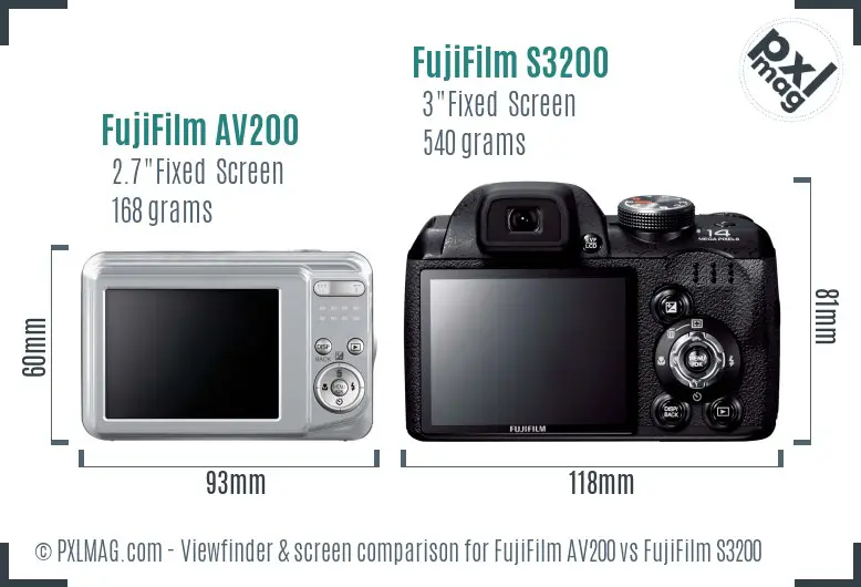 FujiFilm AV200 vs FujiFilm S3200 Screen and Viewfinder comparison