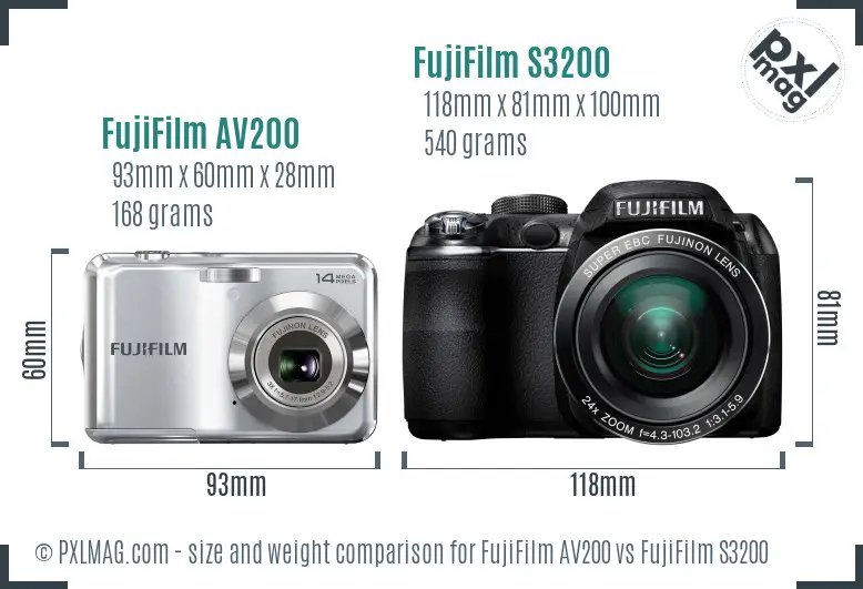 FujiFilm AV200 vs FujiFilm S3200 size comparison