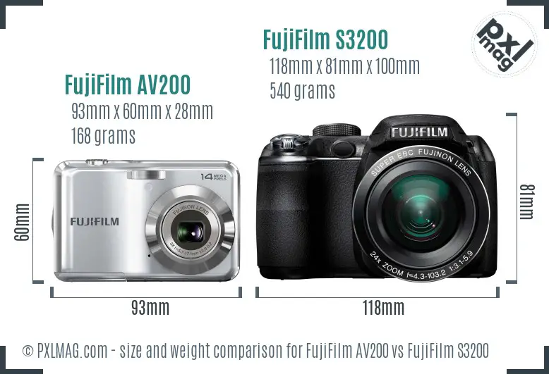 FujiFilm AV200 vs FujiFilm S3200 size comparison FujiFilm AV200 vs FujiFilm S3200 size comparison