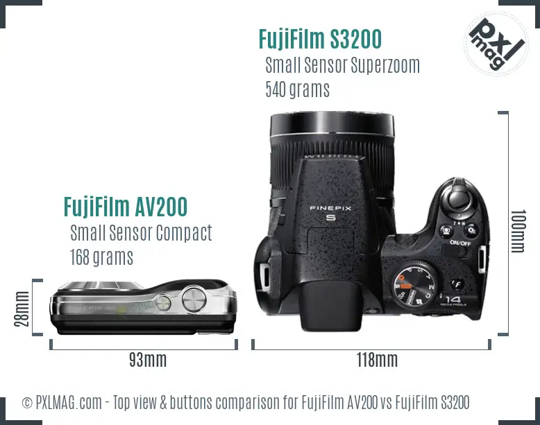 FujiFilm AV200 vs FujiFilm S3200 top view buttons comparison FujiFilm AV200 vs FujiFilm S3200 top view buttons comparison