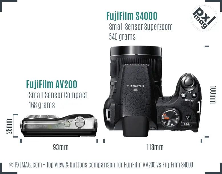 FujiFilm AV200 vs FujiFilm S4000 top view buttons comparison