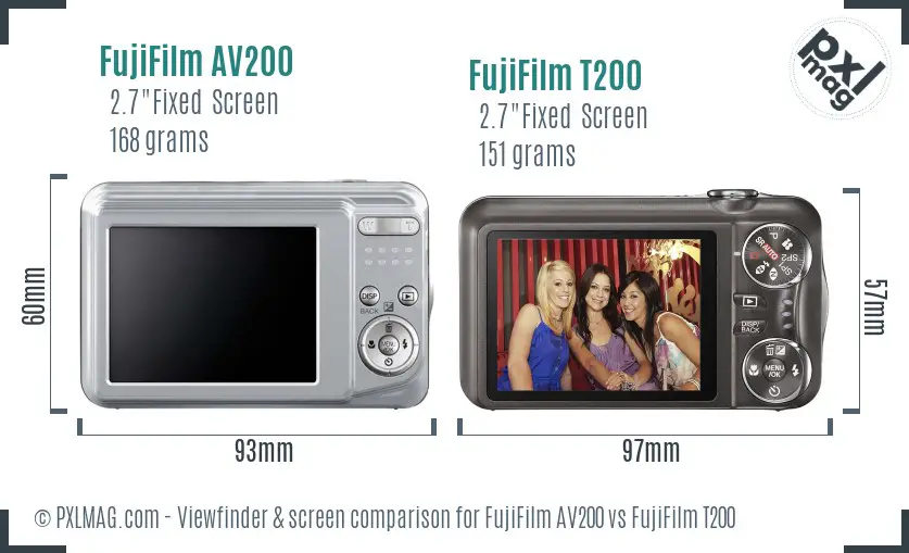 FujiFilm AV200 vs FujiFilm T200 Screen and Viewfinder comparison
