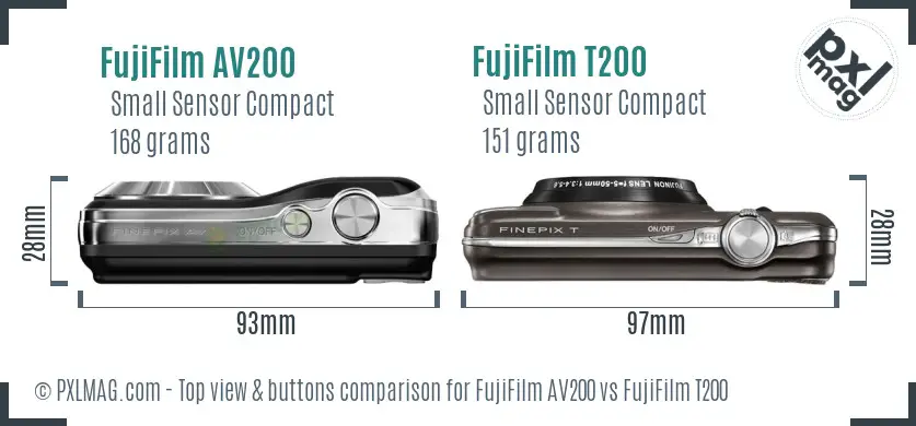 FujiFilm AV200 vs FujiFilm T200 top view buttons comparison