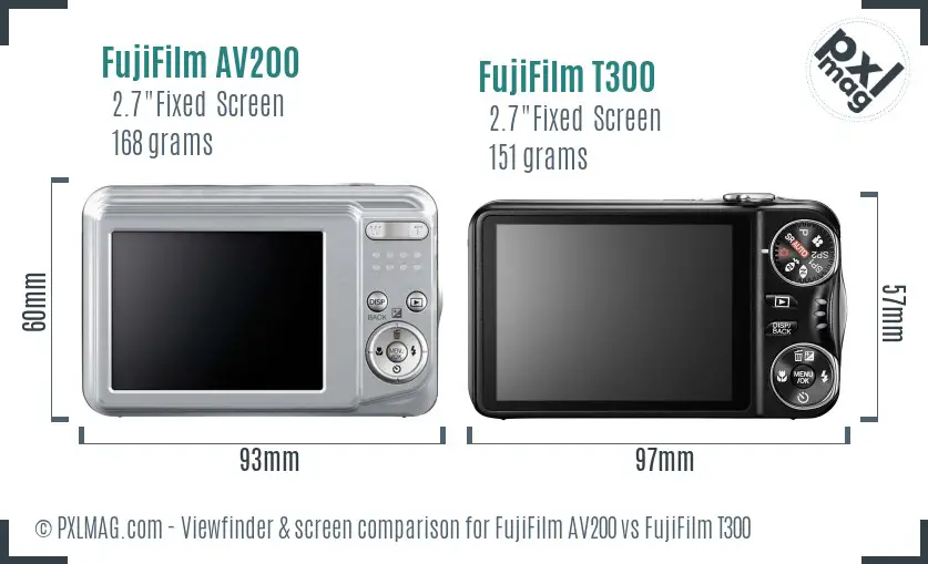 FujiFilm AV200 vs FujiFilm T300 Screen and Viewfinder comparison