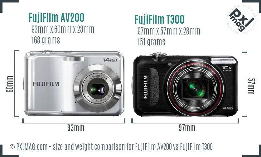 FujiFilm AV200 vs FujiFilm T300 size comparison