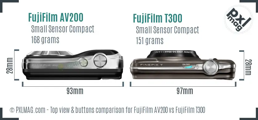 FujiFilm AV200 vs FujiFilm T300 top view buttons comparison